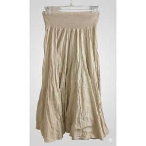 Vintage Peasant Skirt Maxi Smocked Waist Scully Beige Size Medium 100% Cotton